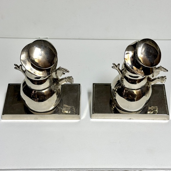 PAIR OF SNOWMAN 3D HEAVY Silver Chrome Finish Mantel Stocking Holder Hanger Hook - Picture 2 of 5